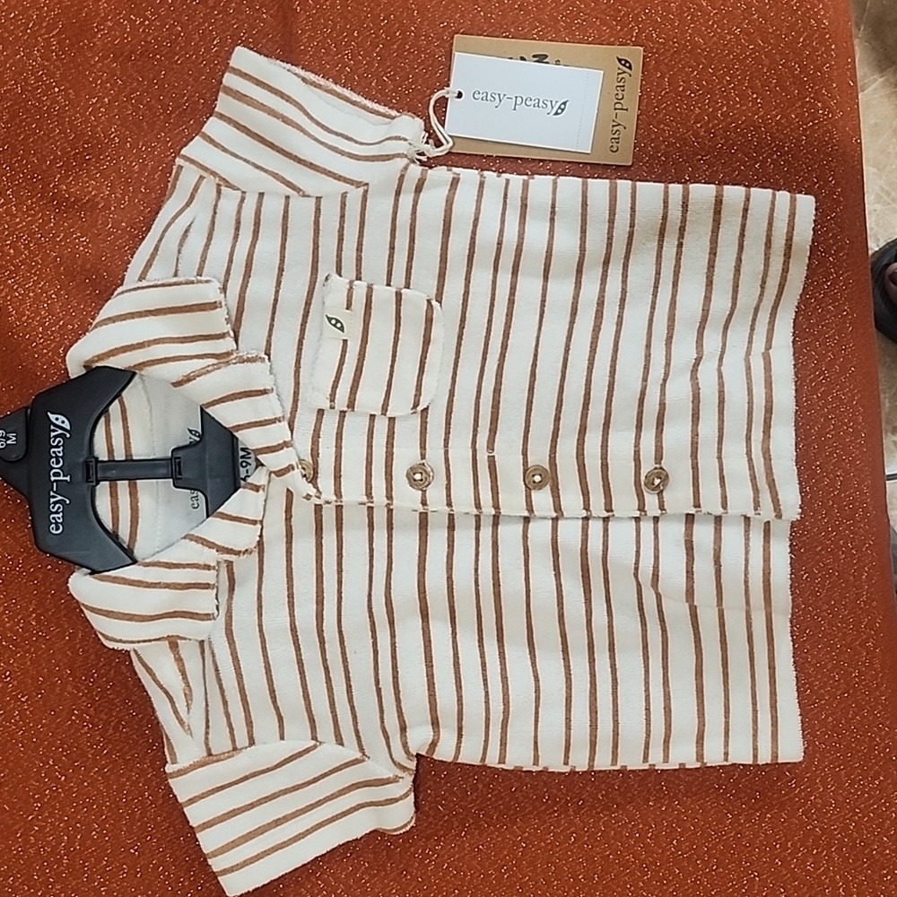 Toddler Brown Stripe Terry Polo short set